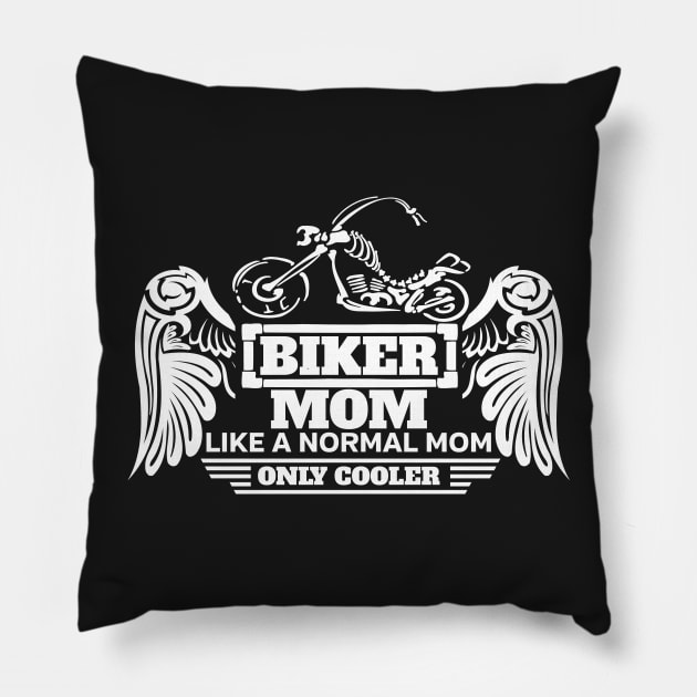 Biker Mom Like Normal But Cooler White Skeleton Wings Motorcycle T-Shirt Pillow by EPDROCKS