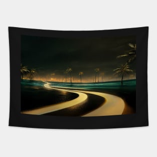 Ocean Front Broken Road To Fantasy Island / Abstract And Surreal Unwind Art Tapestry