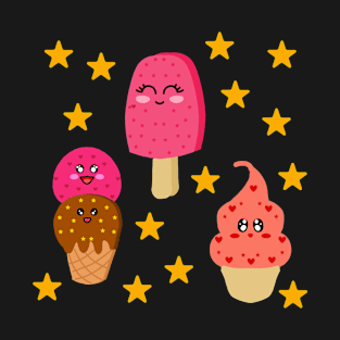 Cute Pretty Ice Cream Combo With Stars T-Shirt