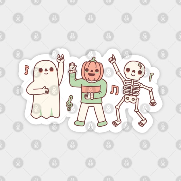 Funny Dancing Ghost, Jack O Lantern And Skeleton Magnet by rustydoodle