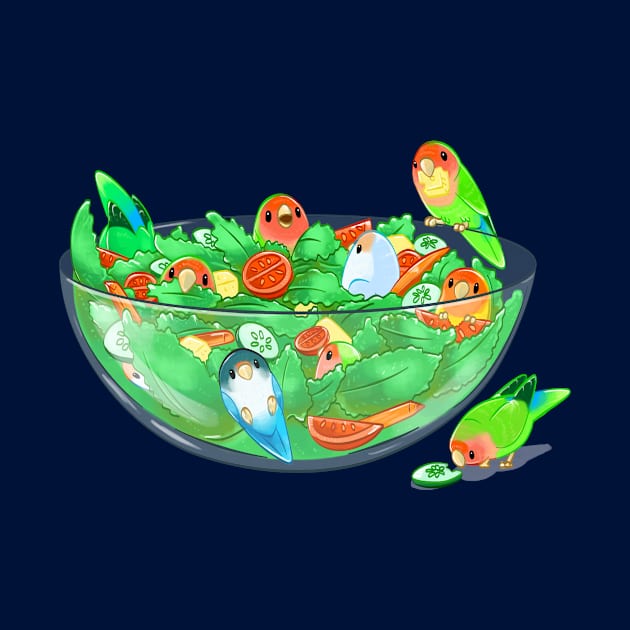 Birb Salad - Peach Faces (Dark Blue) by Radiantglyph