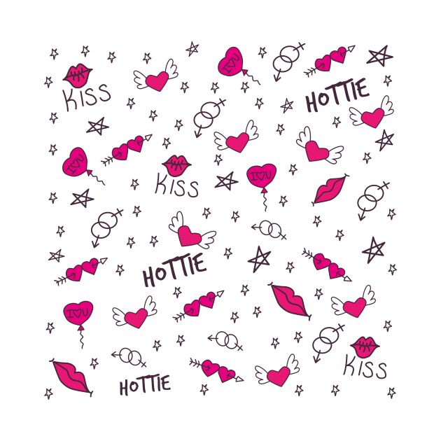 Hearts and kisses doodle pattern by Bubsart78