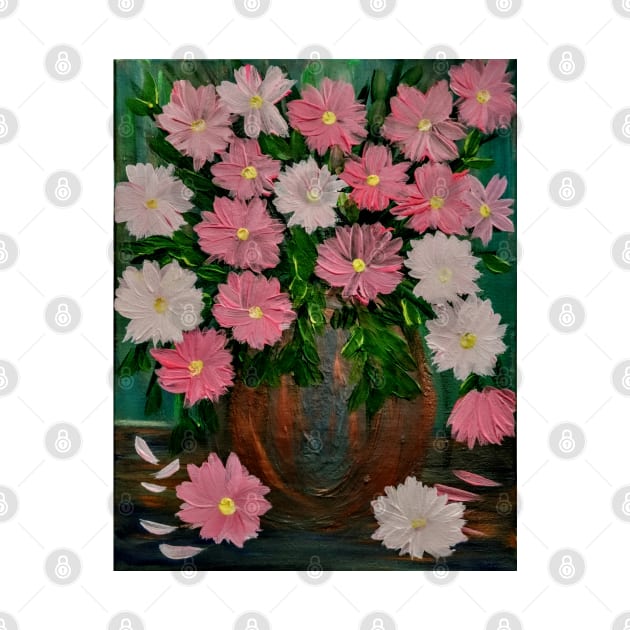 lovely color combination in this bouquet of flowers in a metallic copper vase by kkartwork