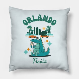 Orlando Florida - Cute Gator Burrito Retro Pillow