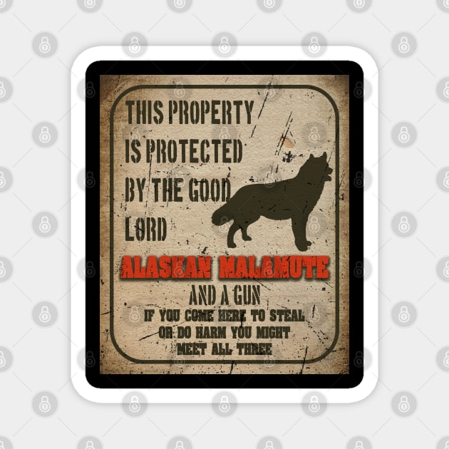 Alaskan malamute Silhouette Vintage Humorous Guard Dog Warning Sign Magnet by Sniffist Gang