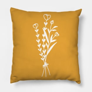 Wildflower Bouquet On Yellow One Line Art Flowers Pillow