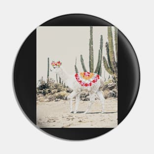 Alpaca with flowers Boho art Pin