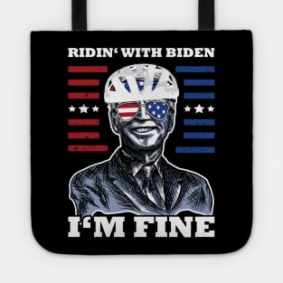 Bicycle Fall trap America Flag Sunglasses Ridin' with Biden I'm Fine Tote