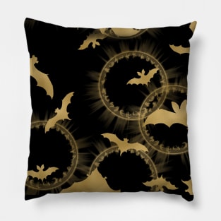 Bats and Magical Circles - Goth Fashion - bat, magic, witch, halloween, emo, gold Pillow