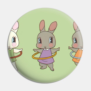 Hula Hooping Bunny Friends Pin