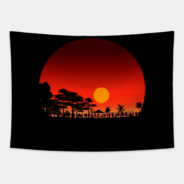 Sunset Landscape Beach Landscape Painting Tapestry Teepublic