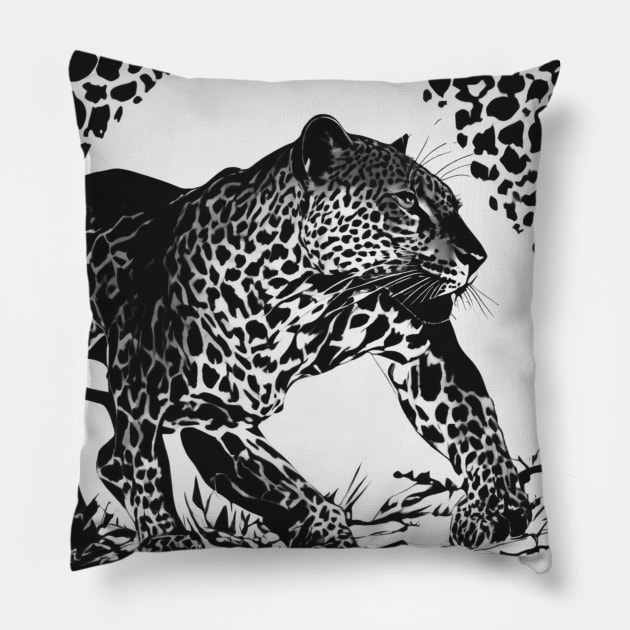 Leopard Shadow Silhouette Anime Style Collection No. 188 Pillow by cornelliusy