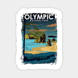 Olympic National Park National Park at Night Travel Poster Magnet