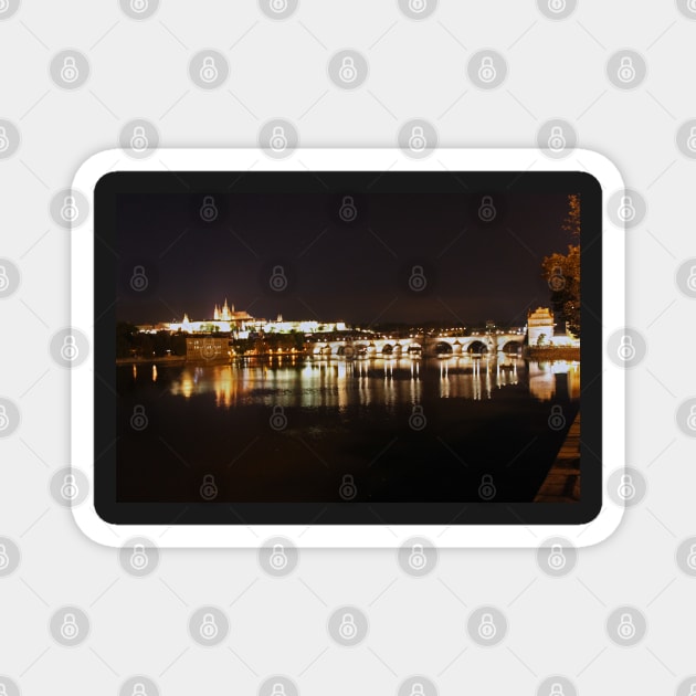 Prague Riverfront by Night Magnet by Bierman9