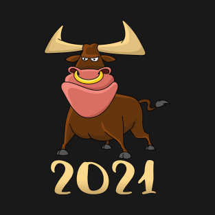 Funny Horned Ox With Nose Ring New Year 2021 Chinese Zodiac Animal Ox Cool Xmas Gift T-Shirt