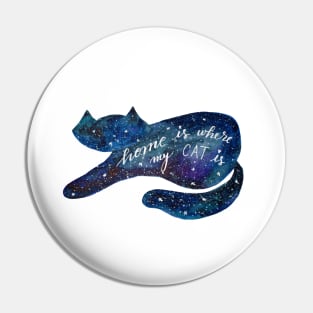 Watercolor galaxy cat - blue Pin