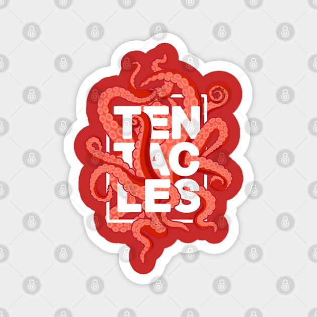 Tentacles – Red (white-out) Magnet by andrew_kelly_uk@yahoo.co.uk