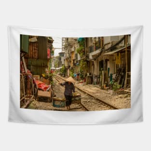 Train Street Vendor Tapestry