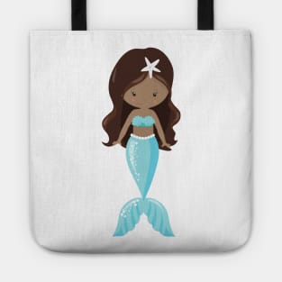 African American Mermaid, Cute Mermaid, Blue Tail Tote