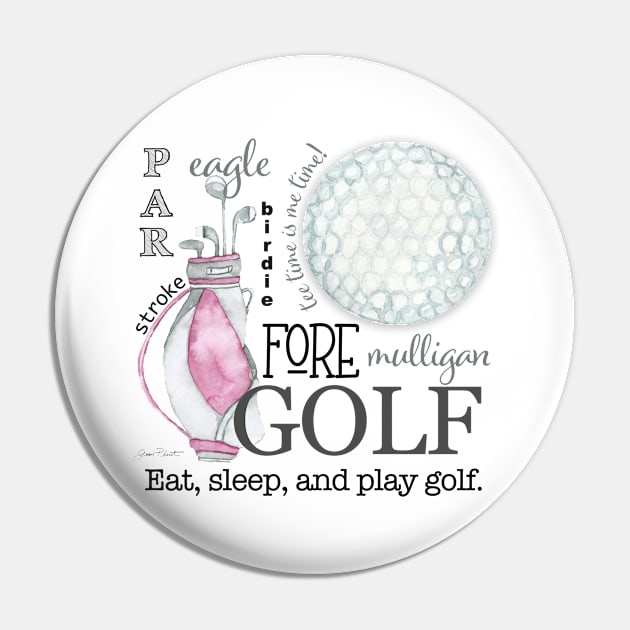 Pink Golf Art Pin by Jean Plout Designs