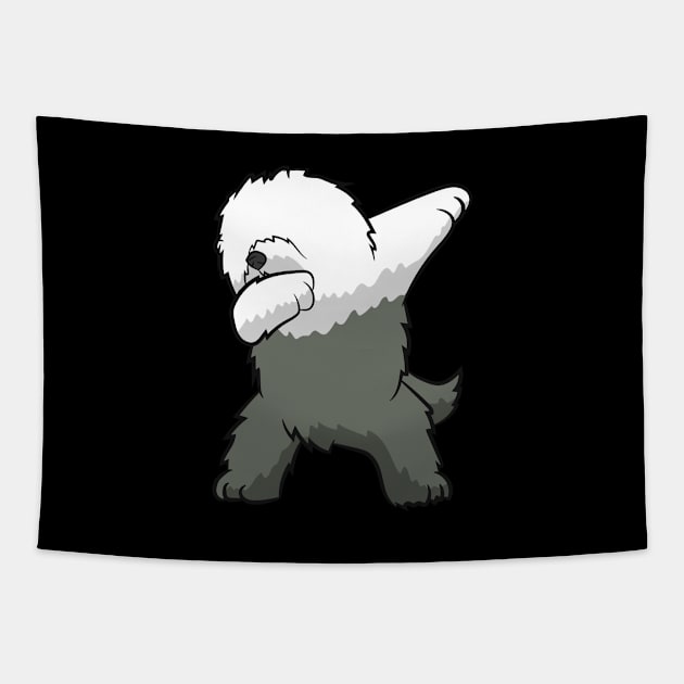 Dabbing English Sheepdog Dog Dancing Old English Sheepdog Tapestry by EQDesigns