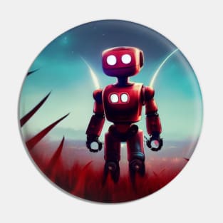 Moon Bot - Big red Robot on a field of thorns Pin