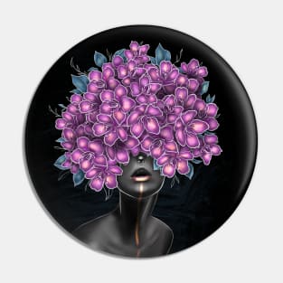 Black and white girl with color beautiful flowers in her head. Pin