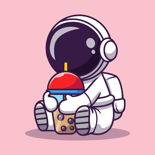 Cute Astronaut Drinking Boba Milk Tea Cartoon by Catalyst Labs