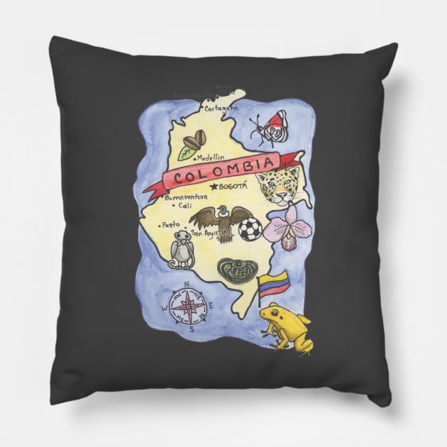 Map of Colombia Pillow by Platinumfrog