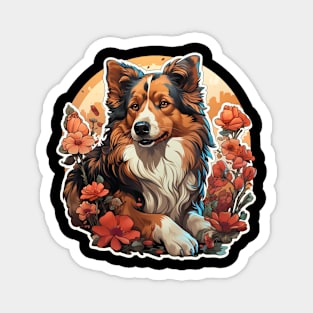 Collie  Dog Vintage Floral Magnet