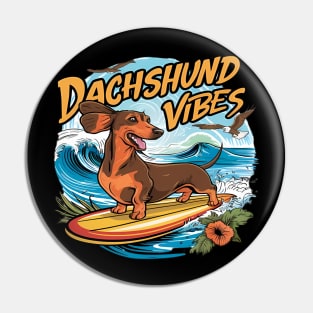 Dachshund Riding Surfboard Surfing Pin