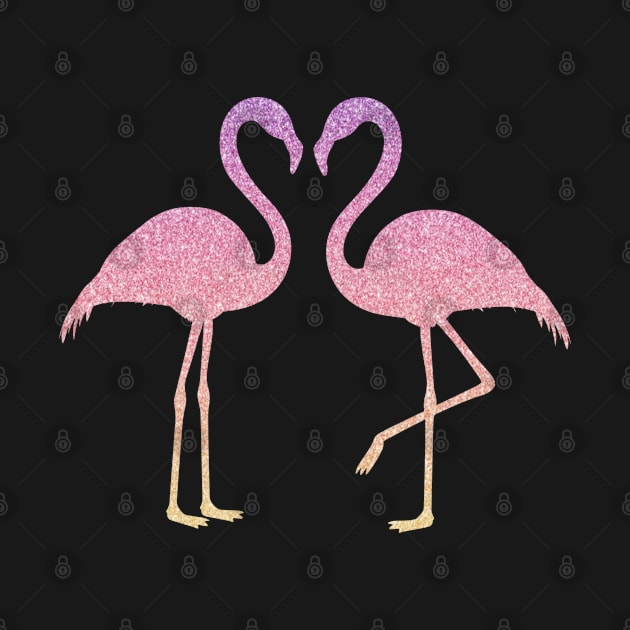 Pink Sunset Sunrise Ombre Faux Glitter Flamingos Silhouette by Felicity-K