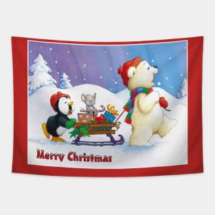 Merry Christmas Cute Cartoon Print Tapestry