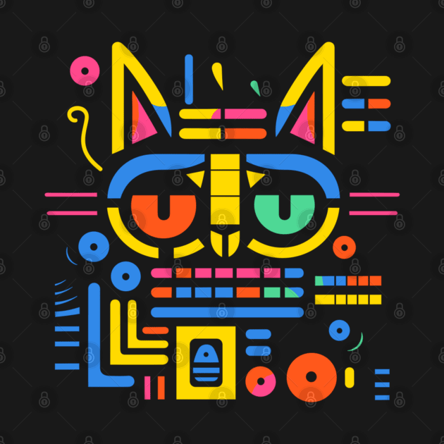 Colorful Doodle Minimalist Cat by Mandra