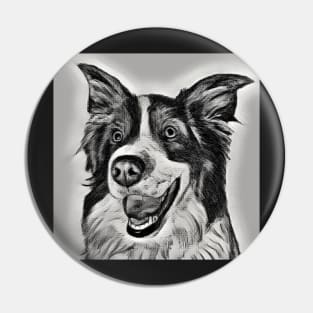 Border Collie Black and White with Grey - Hand drawn design Pin