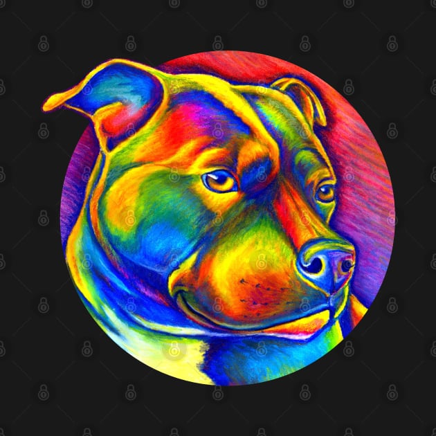 Psychedelic Rainbow Staffordshire Bull Terrier Dog by rebeccawangart