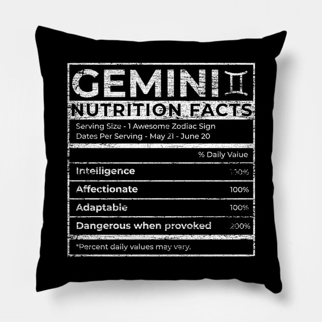 Gemini Zodiac Signs Pillow by ShirtsShirtsndmoreShirts