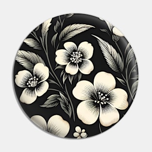 White Floral Pattern on Black Pin