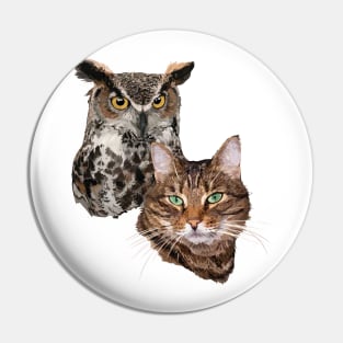 Cat and owl Pin