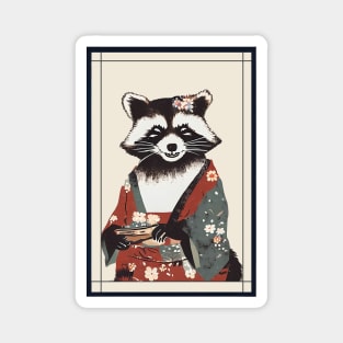 Raccoon with kimono japanese vintage Magnet