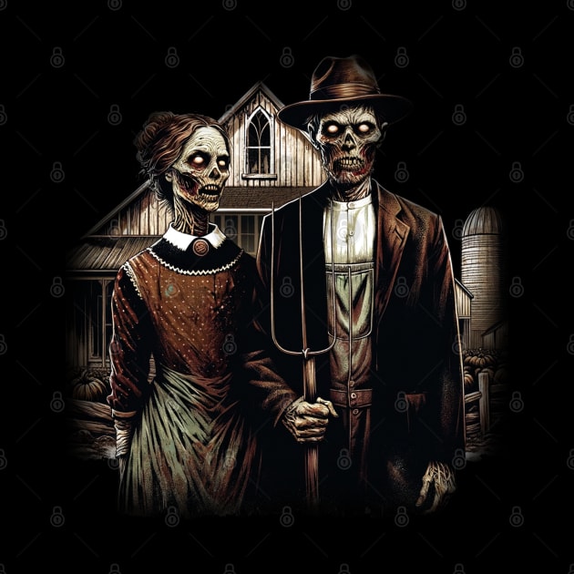 American Gothic - Vintage Zombie  Art by Skull Riffs & Zombie Threads