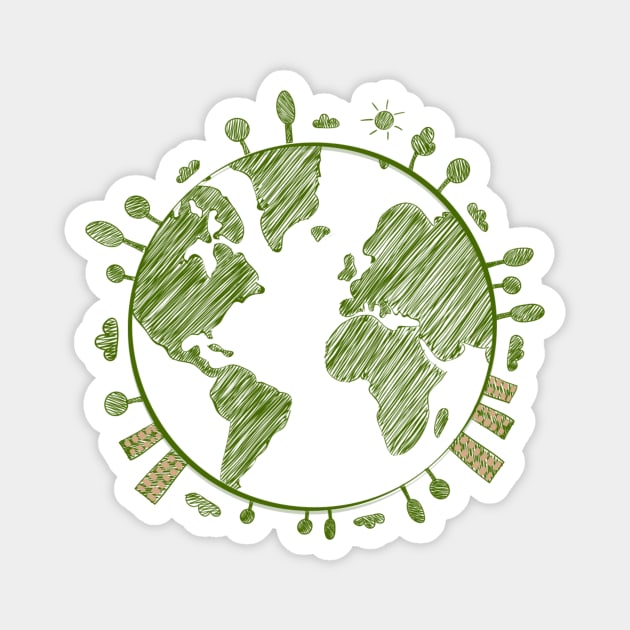 Green Planet Earth Magnet by Honu Art Studio
