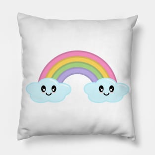 Kawaii Cute Happy Rainbow and Clouds Pillow