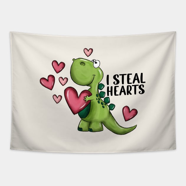 I Steal Hearts Dinosaur Valentines Day Tapestry by Nessanya