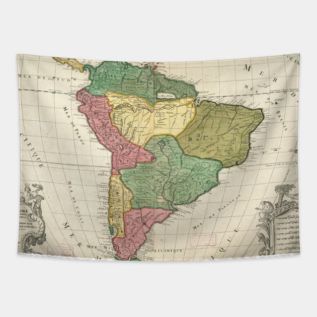 Vintage Map of South America (1691) Tapestry by Bravuramedia