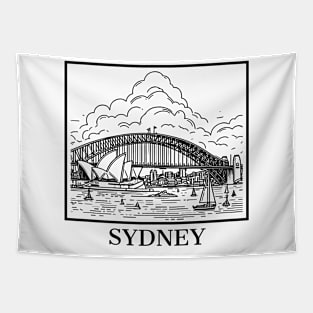 sydney line art illustration white background Tapestry