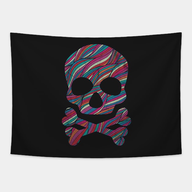 Skull and Bones Halloween Art Retro Pattern Tapestry by astralprints