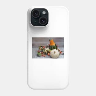 Fall background of Pumpkins and fall decor with copy space Phone Case