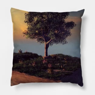 fantasy fairy tale tree and flowers Pillow