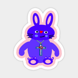 BLUE BUNNY With CHRISTIAN CROSS Magnet